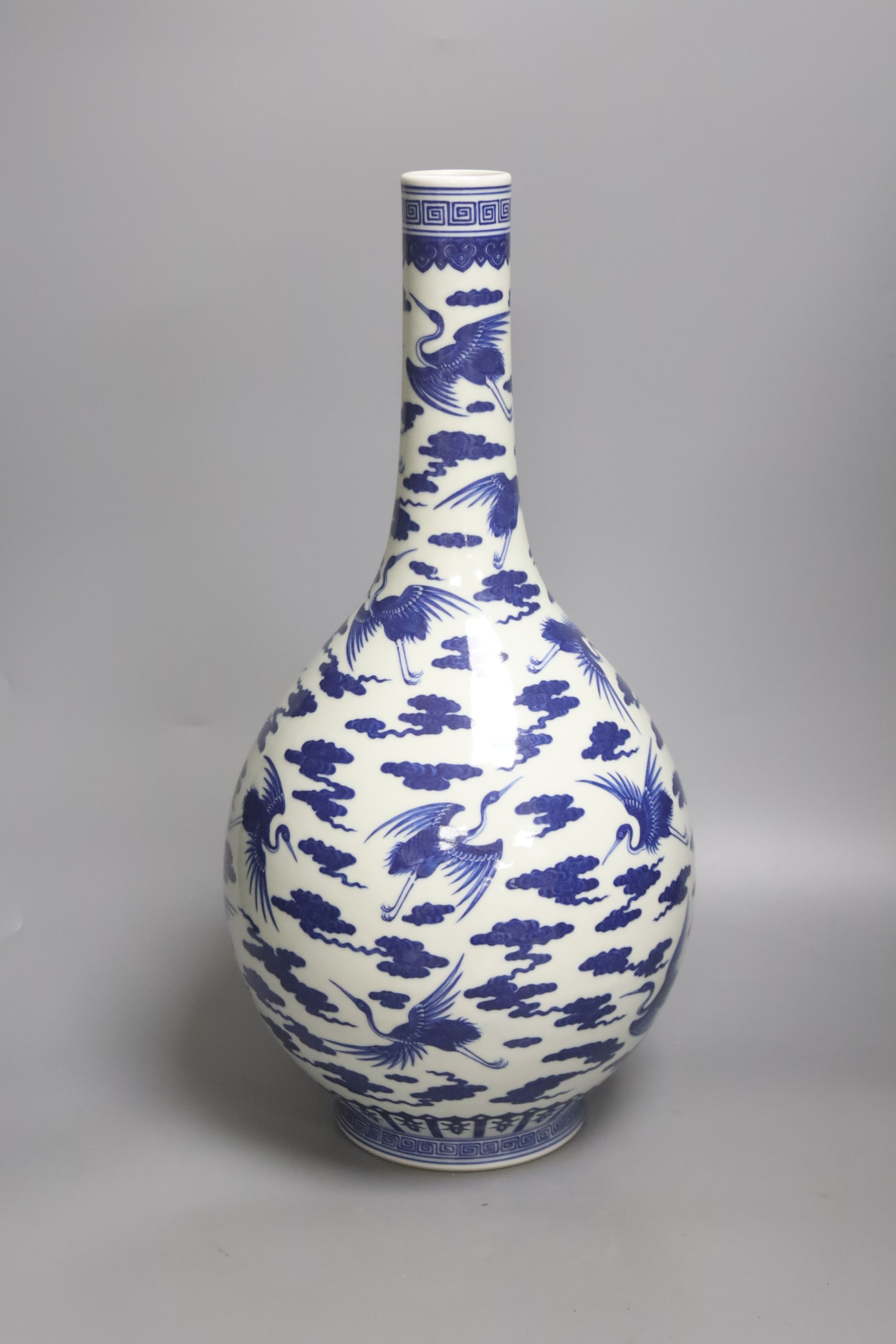 A large Chinese blue and white 'cranes' bottle vase, height 47cm